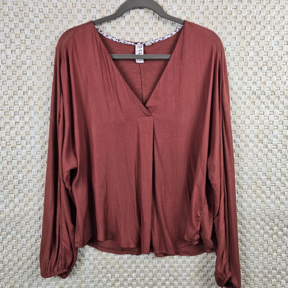 Anthropologie DOLAN Rust Orange Bubble Sleeve V Neck Size Large Fall Boho